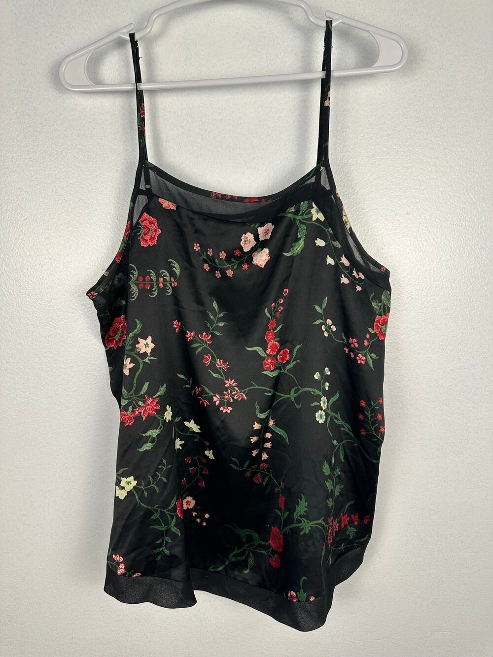 Gilligan & O'malley black satin camisole top delicate floral adjustable Large